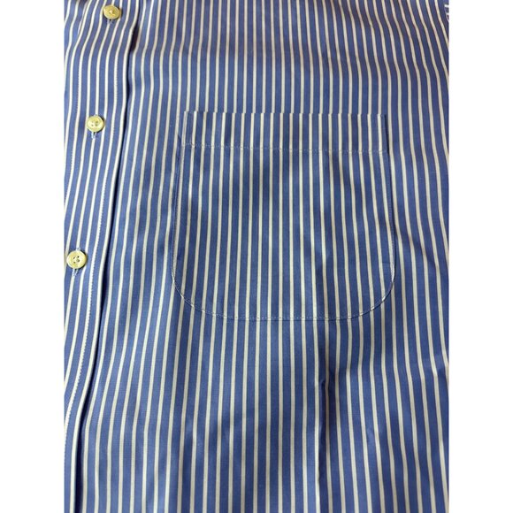 Brooks Brothers Mens Non-Iron Slim Fit Dress Shirt 16.5/34 Blue & White Striped - Picture 4 of 11